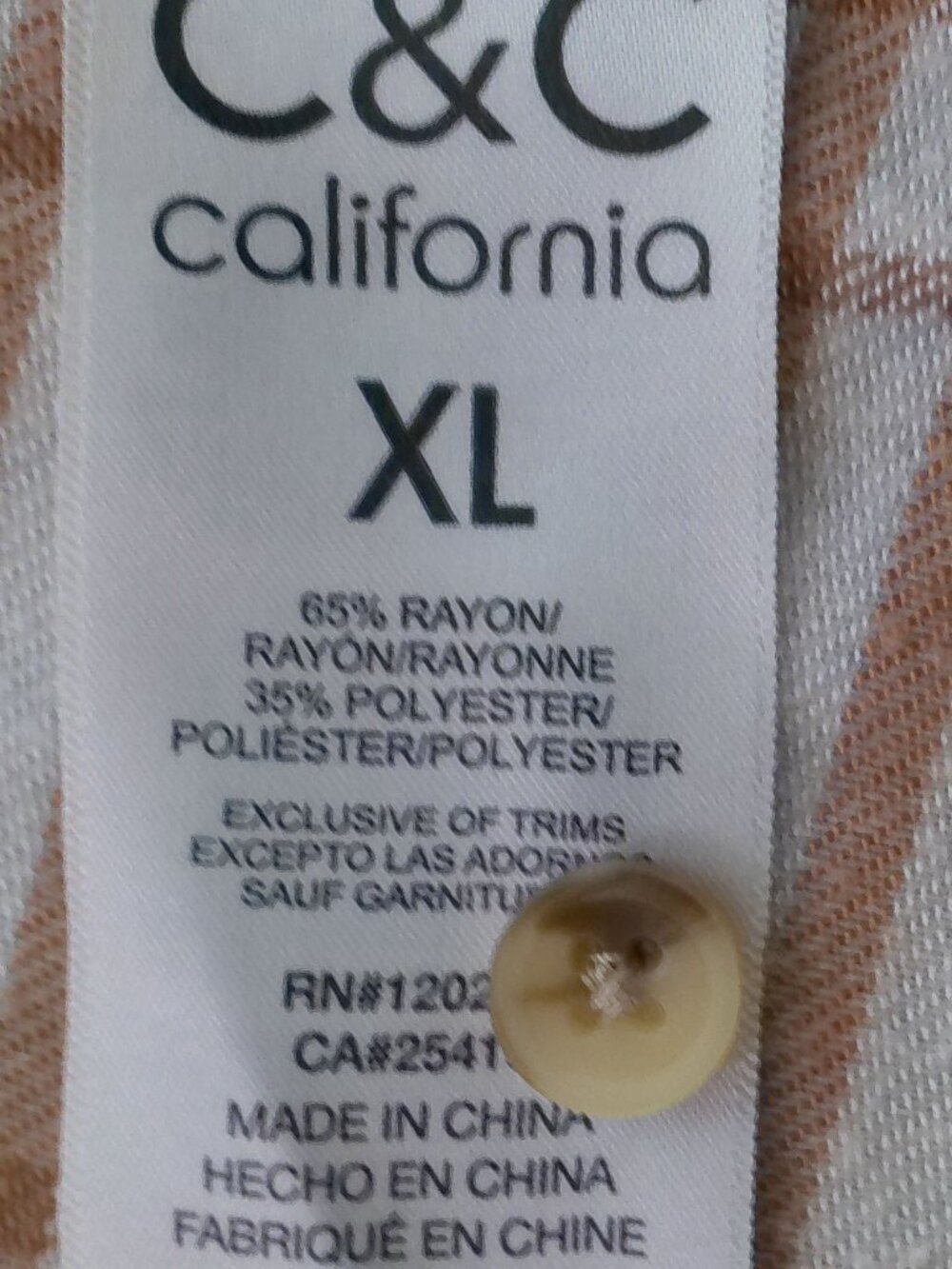C&C CALIFORNIA Flannel Shirt Collared Button-Up White w/Tan Plaid NWOT XL - Picture 8 of 11